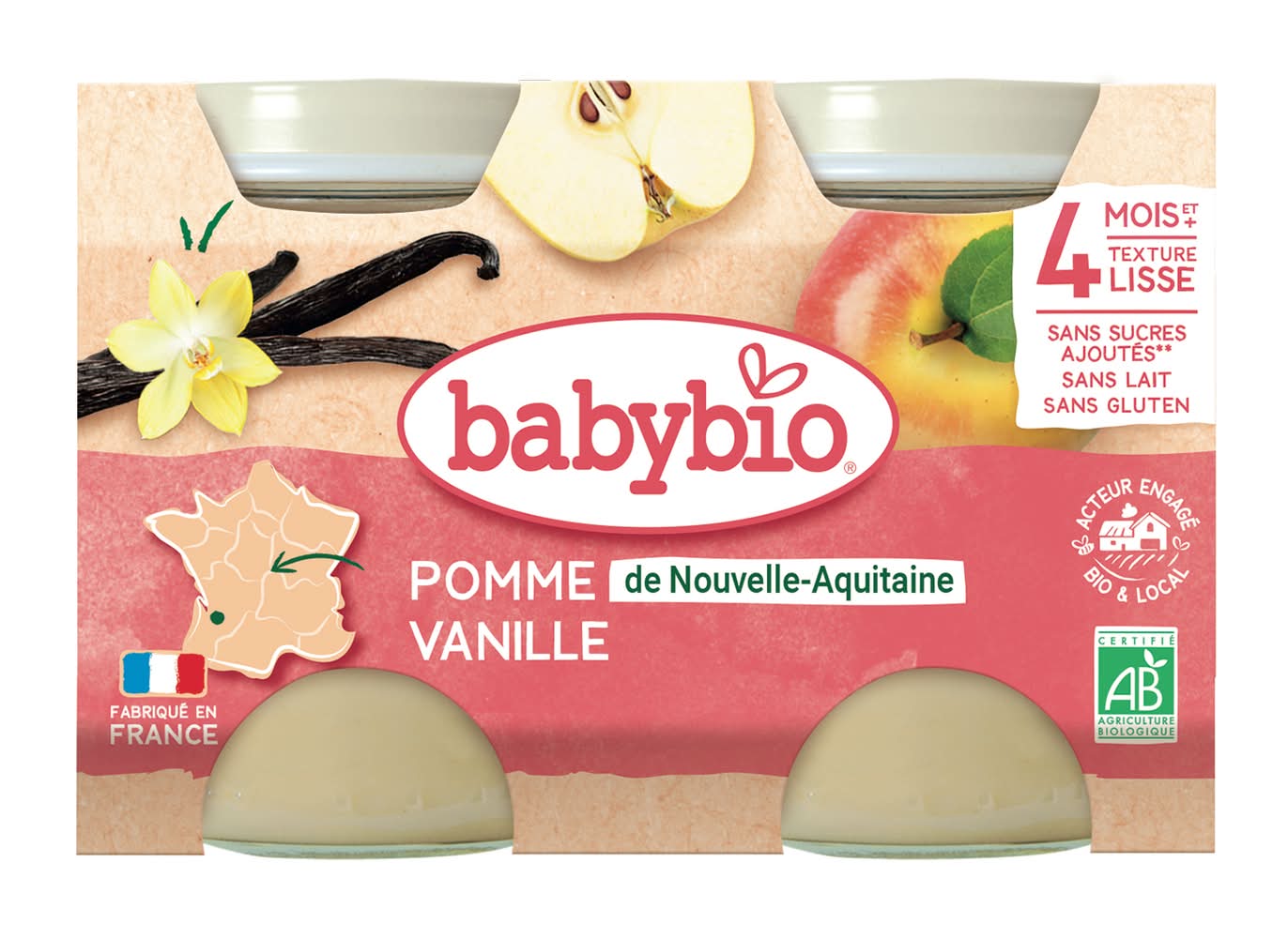 Babybio - Pomme de nouvelle aquitaine vanille bio dès 4 mois et plus (260g)