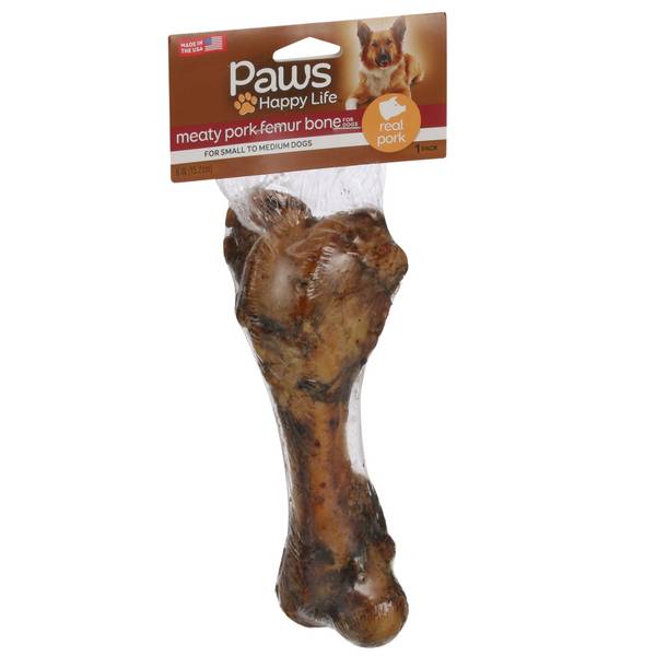 Paws Happy Life Meaty Femur Bone For Dogs, Pork, 6 Inch