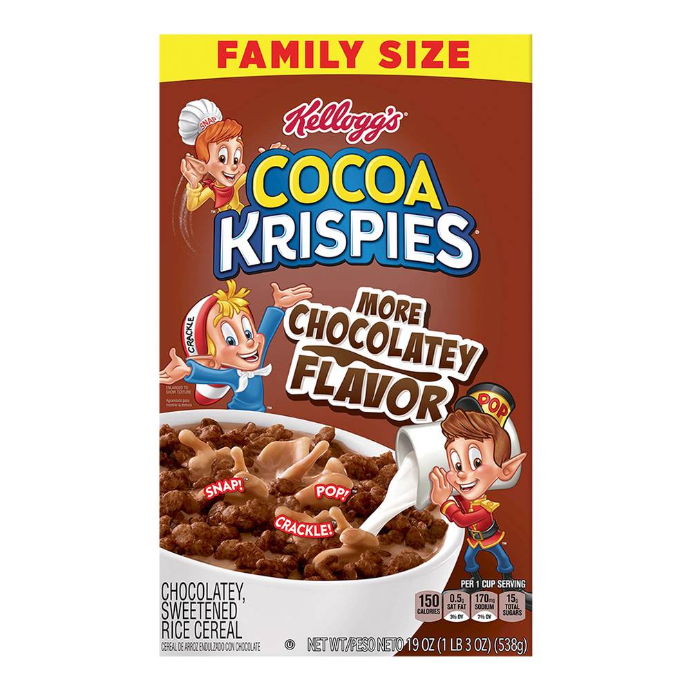 Kellogg's Cocoa Krispies Sweetened Rice Cereal Family Size, Chocolate (19 oz)