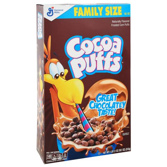 Cocoa Puffs Great Chocolatey Taste! Family Size Frosted Corn Puffs