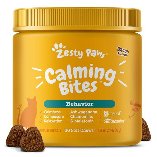 Zesty Paws Calming Bites for Cats - Bacon Flavor - 60 Ct (Size: 60 Count)