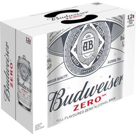 Budweiser Zero Non-Alcoholic Beer Cans (12x355ml)