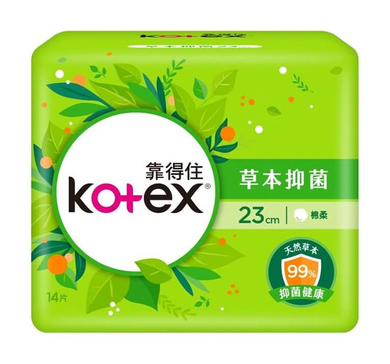 Kotex靠得住 草本抑菌衛生棉 - 女性, 23cm (14 入)