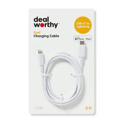 Dealworthy Lightning To Usb-C Charging Cable, 5' , White