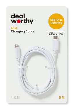 Dealworthy Usb-C To Lightning Iphone & Ipad Fast Charging Cable, 5 ft, White