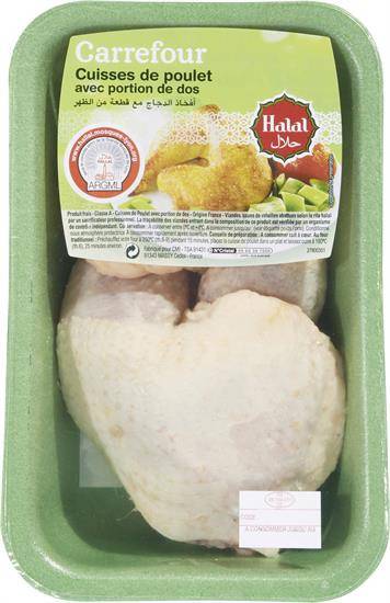 Cuisses de poulet avec portion de dos halal CARREFOUR - la barquette de 2-550g