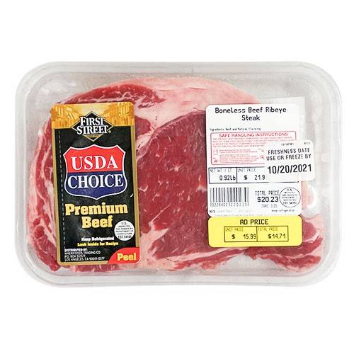 First Street · USDA Choice Boneless Beef Ribeye Steak (approx 1 lb)