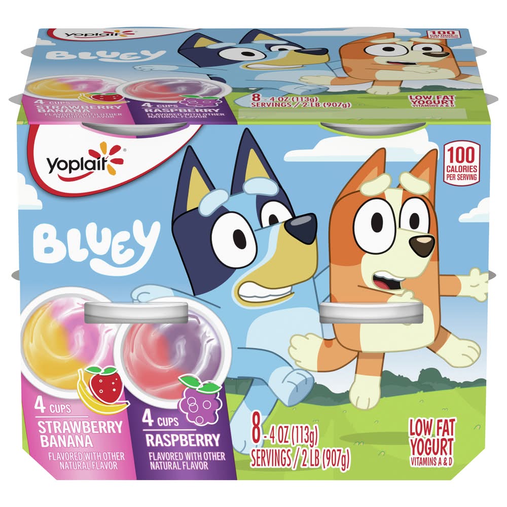 Yoplait Bluey Kids Low Fat Yogurt, Strawberry Banana-Raspberry (2 lbs, 8 ct)