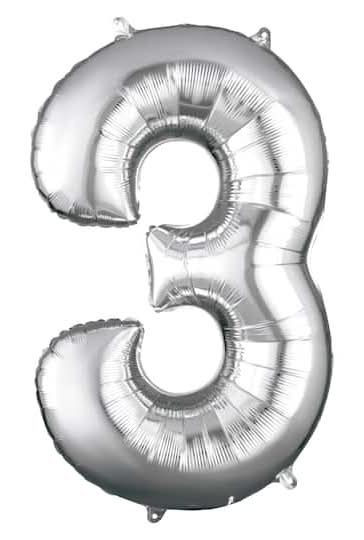 Inflated 34" Silver Number Mylar Balloon