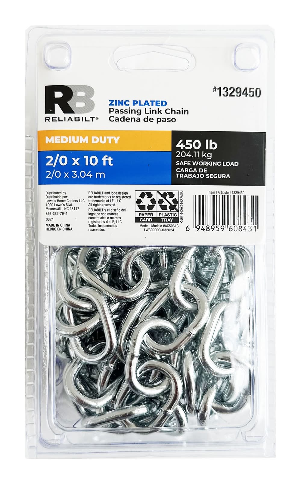 ReliaBilt 10.0-ft x 2/0 Welded Zinc plated Steel Chain (By-the-Roll)
