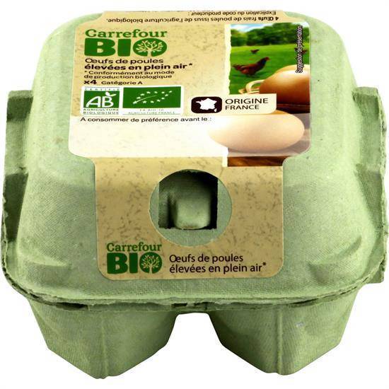 Carrefour Bio - Oeufs de poules élevées en plein air cat - a (4 pièces)