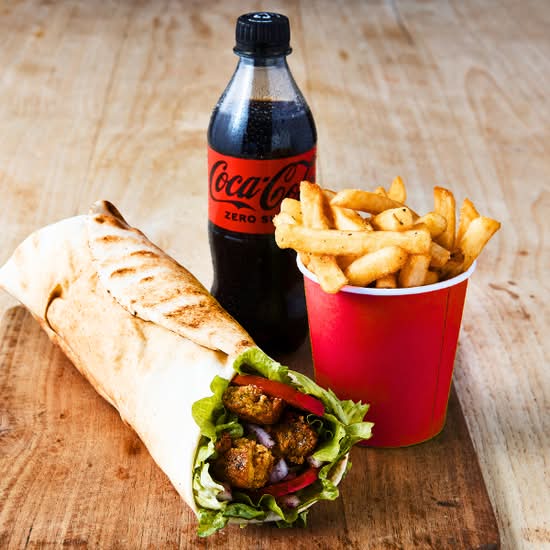 Falafel Kebab served with Small Chips and 600ml Drink
