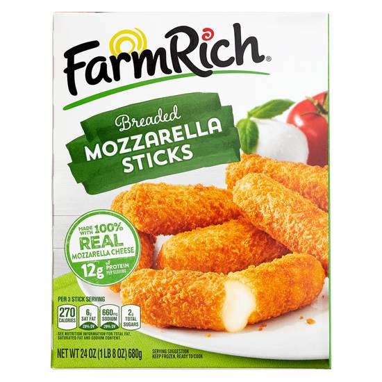 Farm Rich Frozen Breaded 100% Real Mozzarella Cheese Sticks 24oz