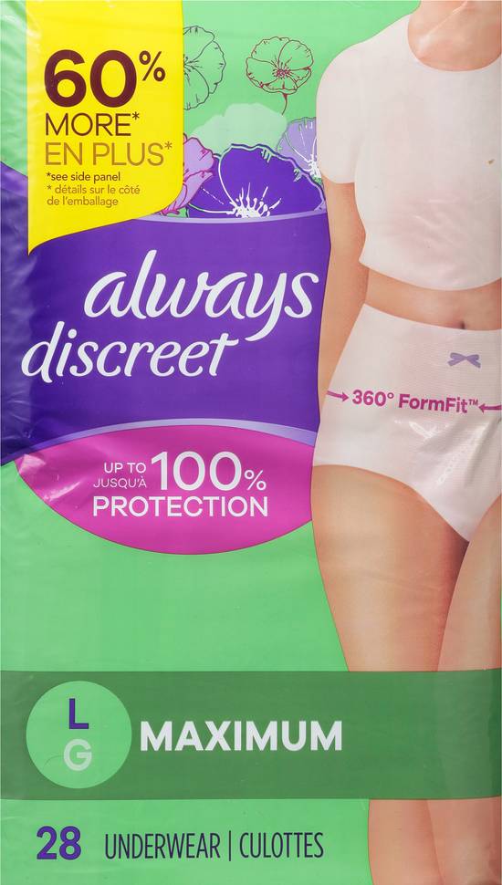 Always Discreet Large Size Maximum Absorbency Underwear (28 ct)