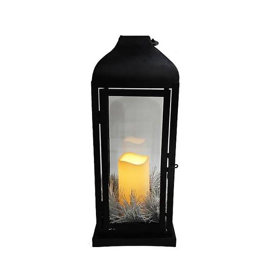 Bee & Willow™ Flocked LED Indoor/Outdoor Holiday Porch Lantern in Black