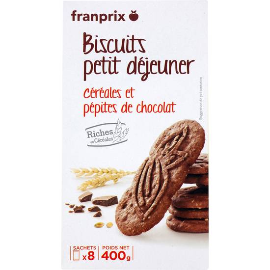 Biscuits petit déjeuner choco Franprix 400g