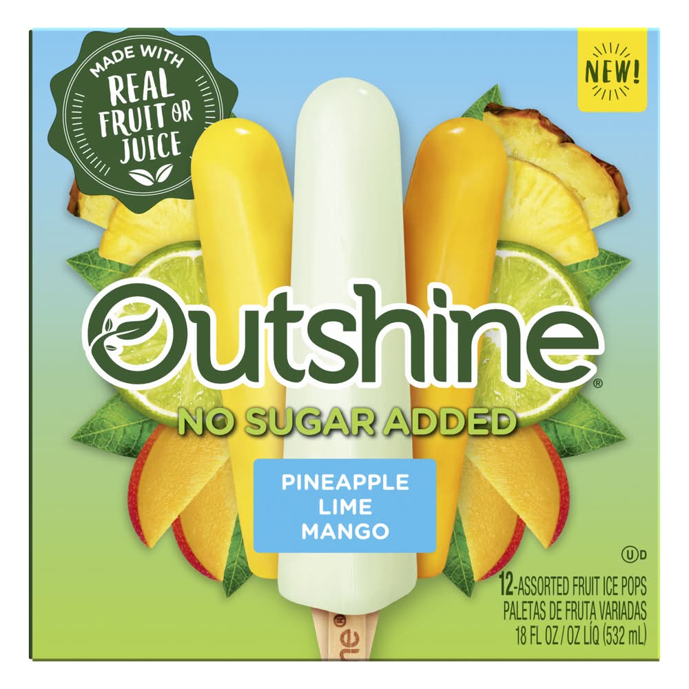 Outshine Fruit Ice Pops Variety pack, Pineapple-Lime-Mango (18 fl oz, 12 ct)