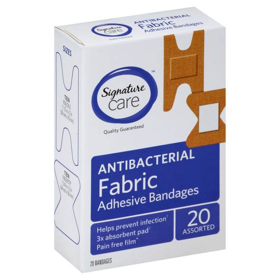 Signature Care Assorted Antibacterial Fabric Adhesive Bandages (20 ct)