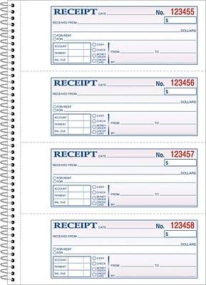 Adams® Carbonless Receipt Book, 3 x 8, 2-Part, 200 Sets/Book (SC1182)