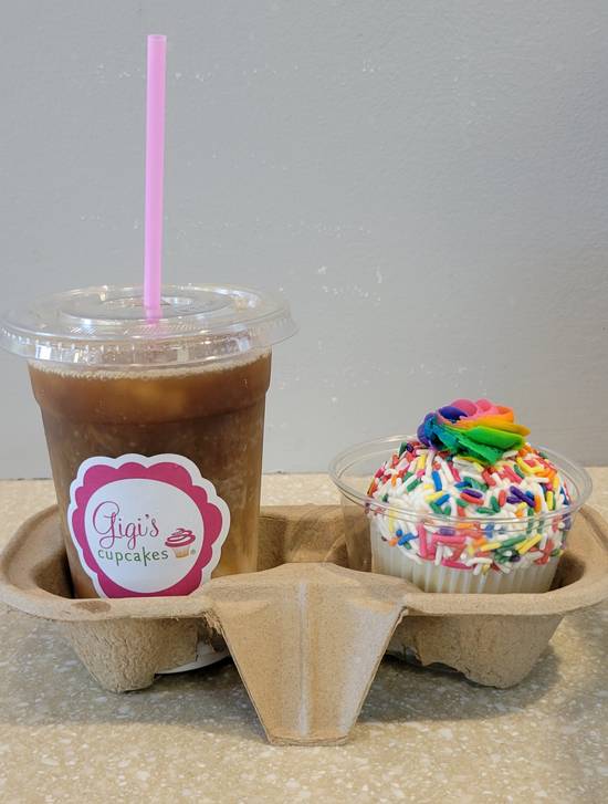 Iced coffee with standard cupcake