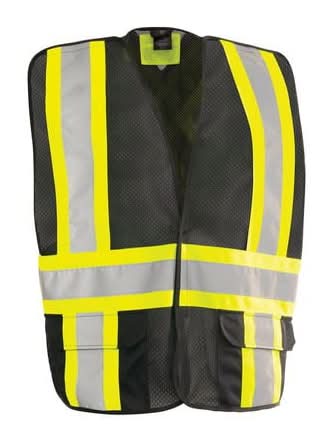 Forcefield 5 Point Tear Away Hi Vis Traffic Safety Vest, L-XL, Black