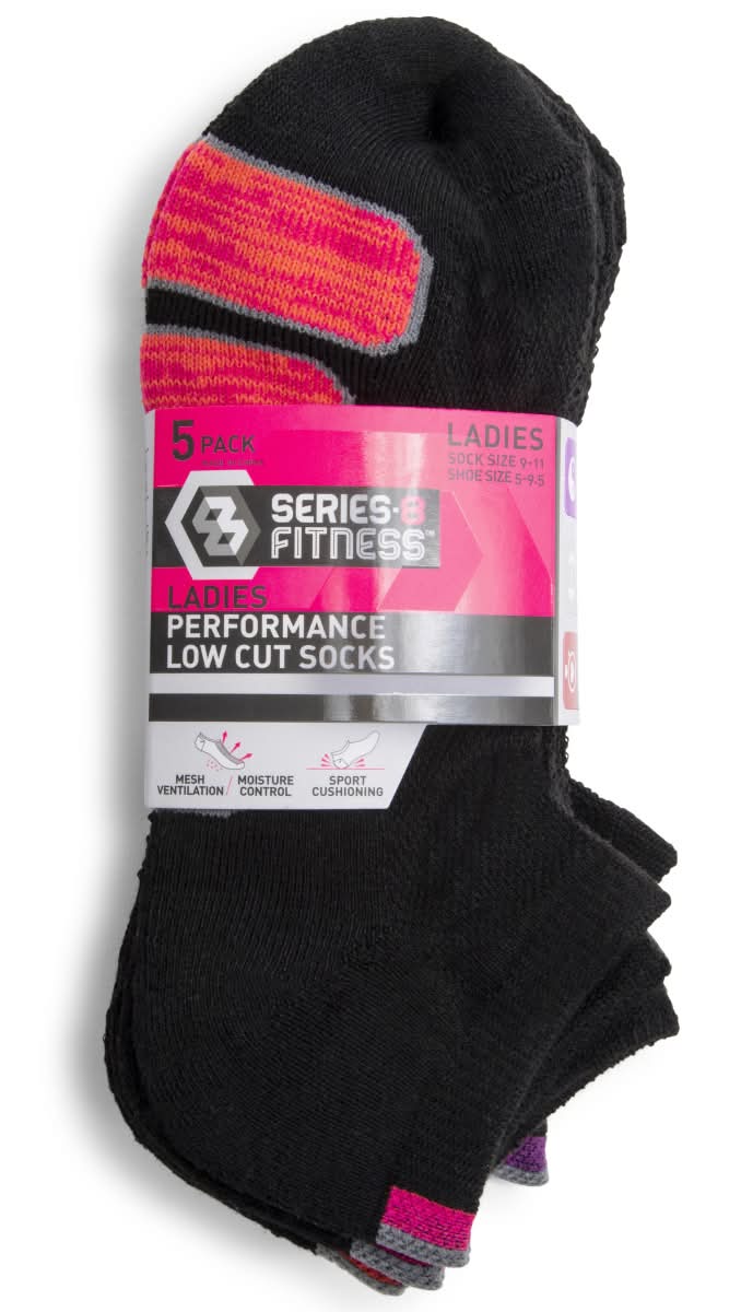 Series-8 Fitness™ Ladies Performance Low-Cut Socks 5-Pack - Black/Neon