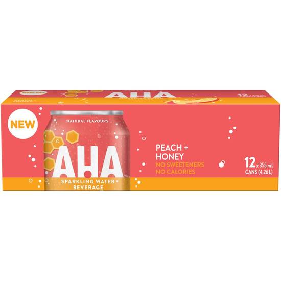 Aha eau pétillante pêche et miel, paquet (12x355ml) - peach + honey sparkling water beverages (12 x 355 ml)