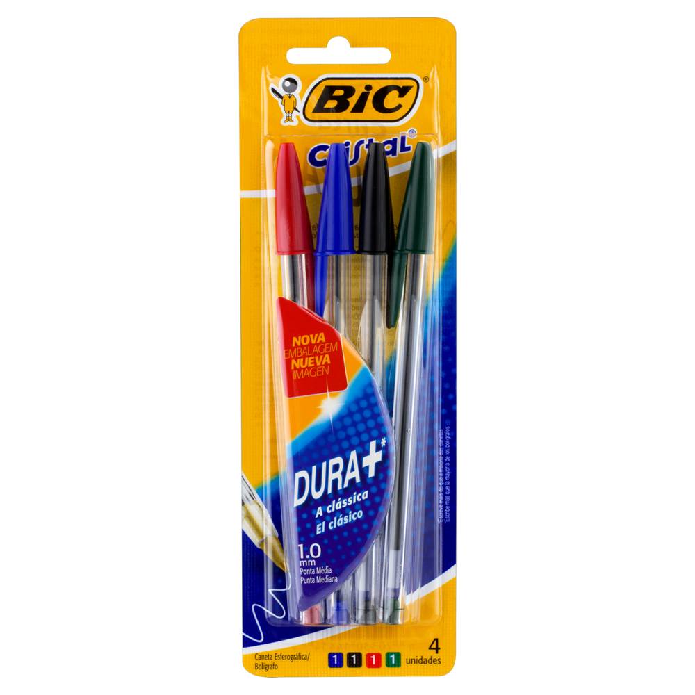 BiC · Kit de canetas esferográficas cristal - 1.0 mm - Azul - Preta - Verde - Vermelha (4 un)