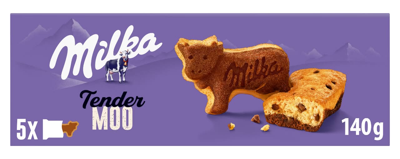 Tender moo bizcocho con pepitas de chocolate con leche de los alpes · Milka (5 x 28 g)