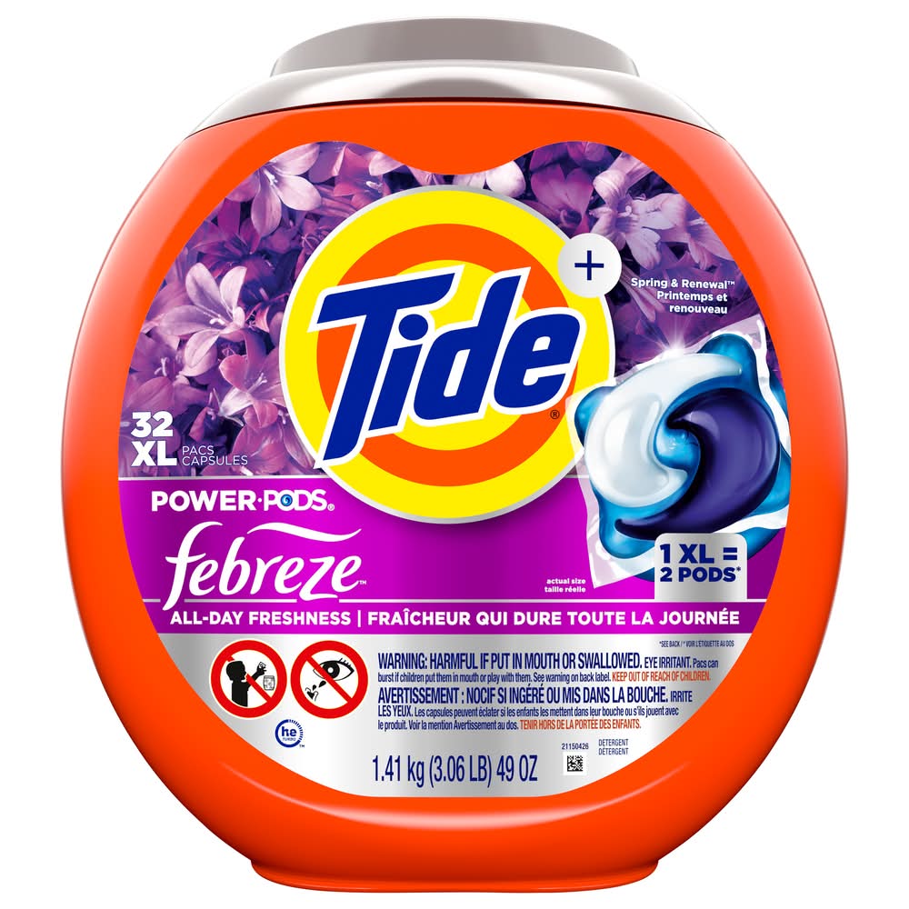 Tide Power Pods Laundry Detergent Pacs With Febreze Spring & Renewal Scent (32 ct)