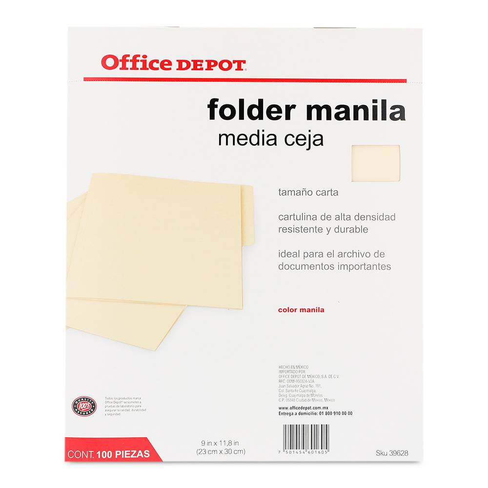 Office depot folder manila tamaño carta (paquete 100 piezas)