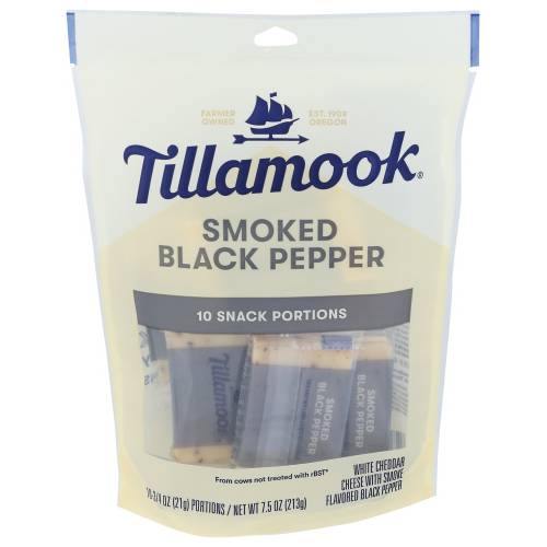 Tillamook Smoked Black Pepper White Cheddar Cheese Snacks 10 Pack