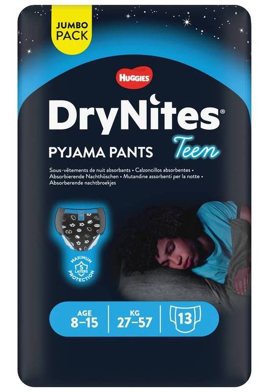 Sous-vêtements de nuit huggies drynites 8-15 ans (27-57 kg) garçon x13