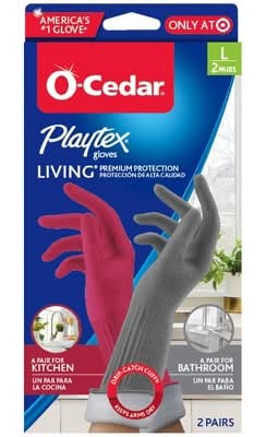 O-Cedar Living Cleaning Gloves, L, Grey-Cranberry (2 ct)