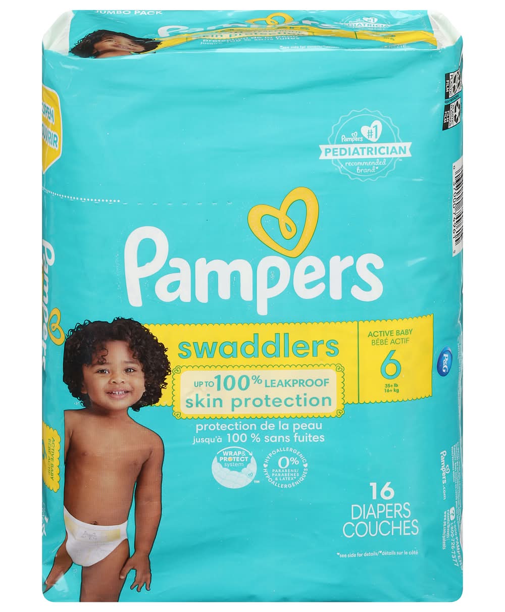 Pampers Swaddlers Active Baby Skin Protection Diapers, Stage 6 (16 ct)