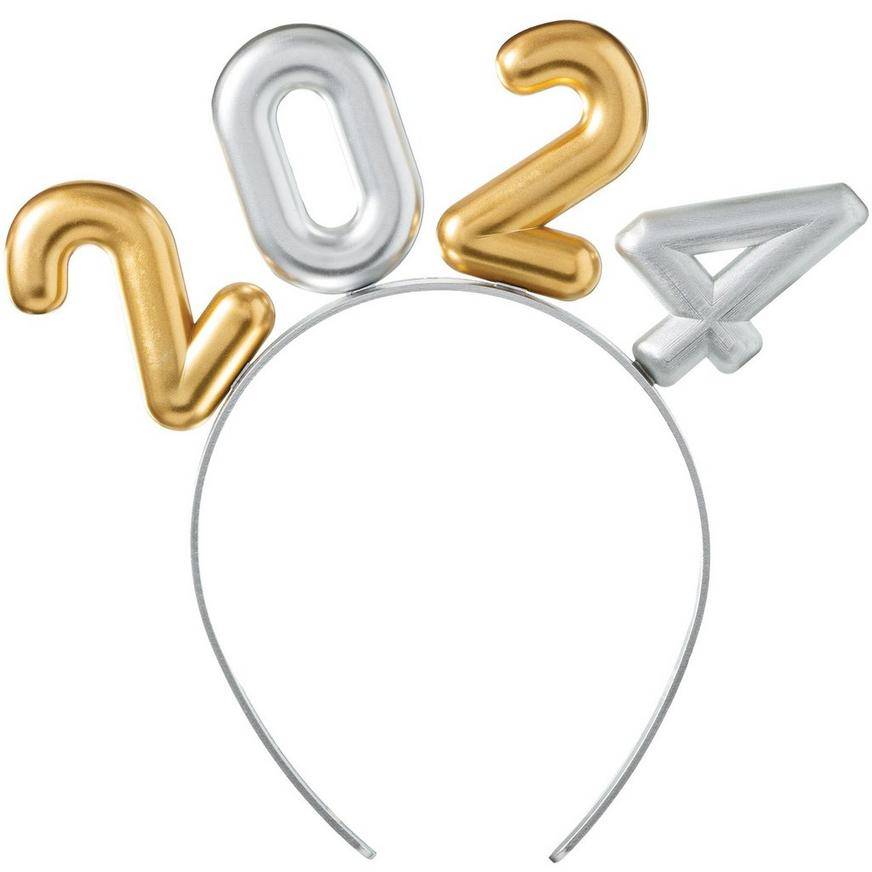 Party City 2024 Balloon Plastic Headband (gold-silver)