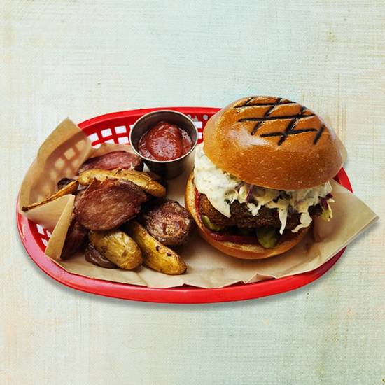 fish sandwich and crispy fingerling potatoes