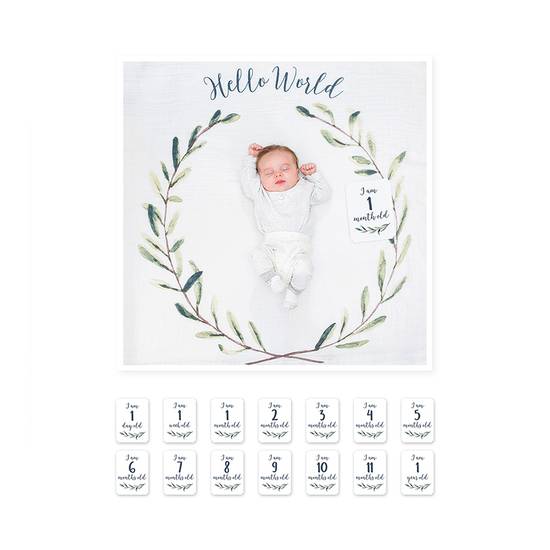 Lulujo Baby's First Year Hello World Milestone Blanket