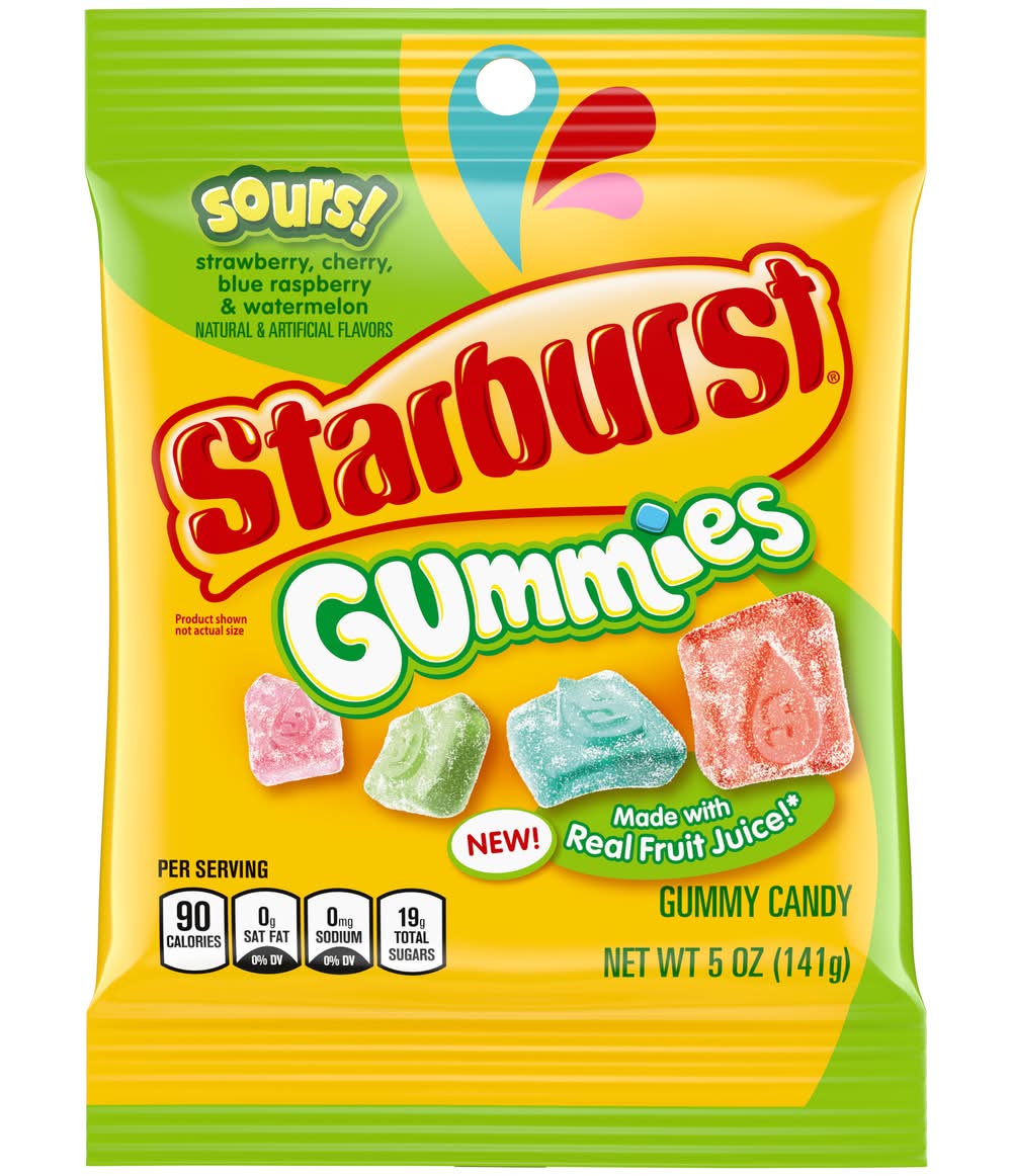 Starburst Sours Gummy Candy, Strawberry-Cherry-Blue Berry-Watermelon (5 oz)