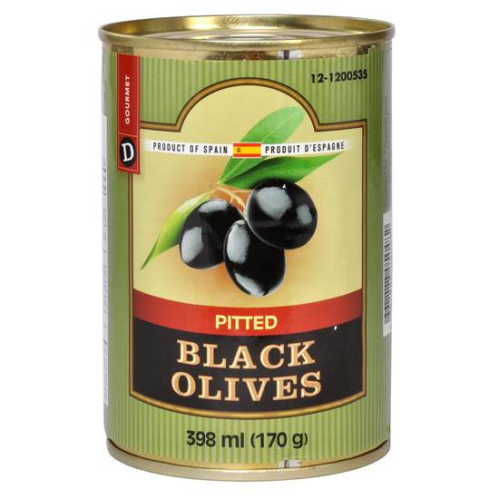 D Gourmet Pitted Black Olives Assorted Brands (425ml)