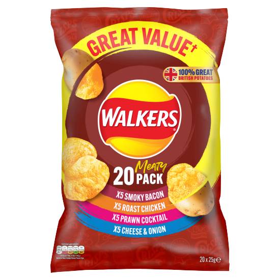 Walkers Meaty pack Crisps (smoky bacon,roast chicken, prawn cocktail,cheese & onion)