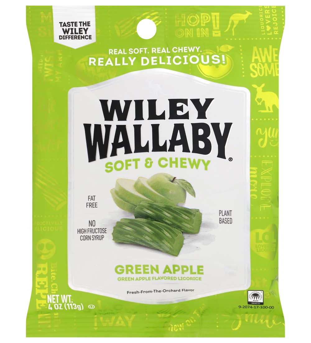 Wiley Wallaby Australian Style Gourmet Soft and Chewy Candy, Green Apple (4 oz)