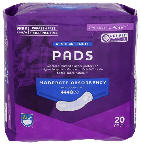 Rite Aid Bladder Control Pads for Women Moderate Absorbency Regular (20 ct)