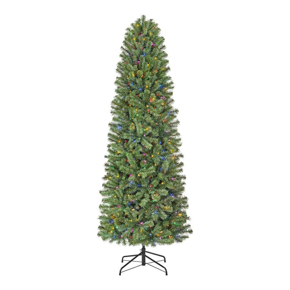 Home Accents Holiday 7.5 Ft. Pre-Lit Led Festive Pine Slim Artificial Christmas Tree