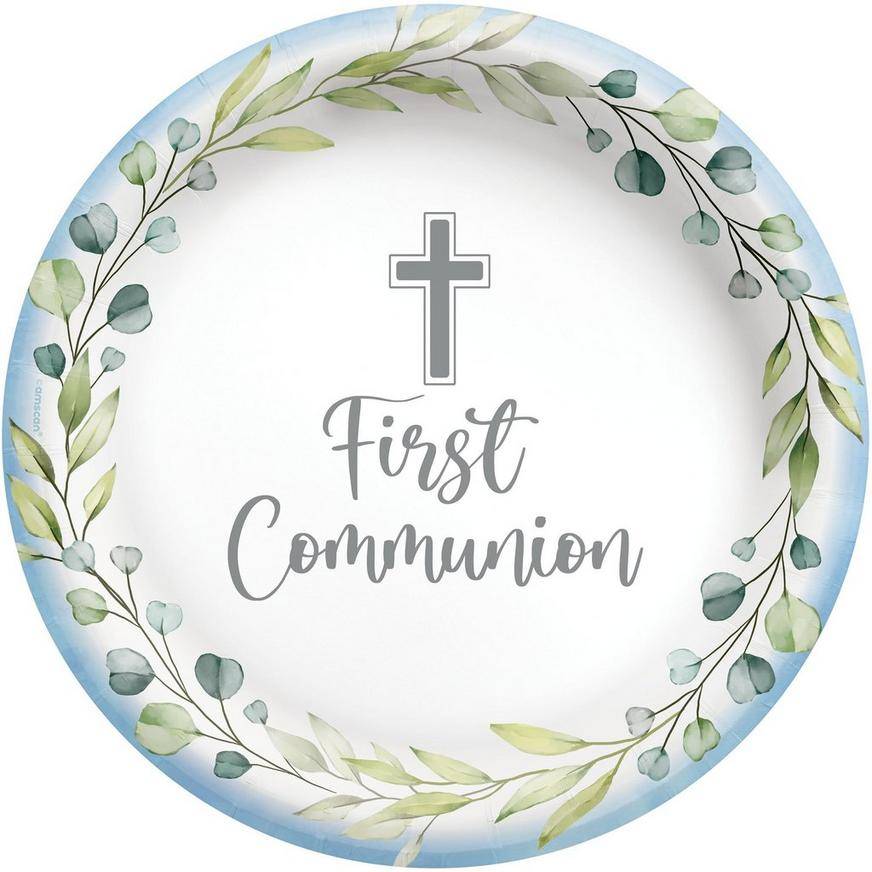 Blue My First Communion Paper Dinner Plates, 10in, 20ct