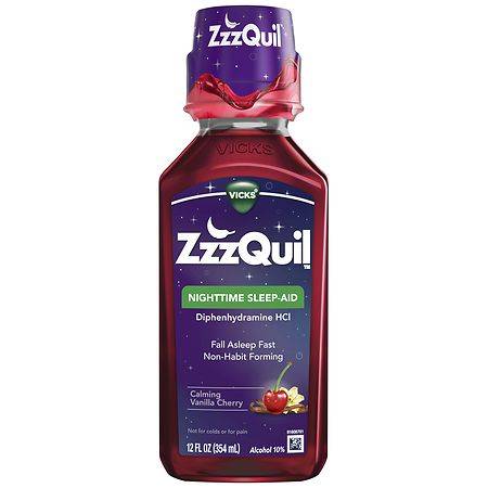 ZzzQuil Nighttime Sleep-Aid Liquid Calming Vanilla Cherry - 12.0 fl oz
