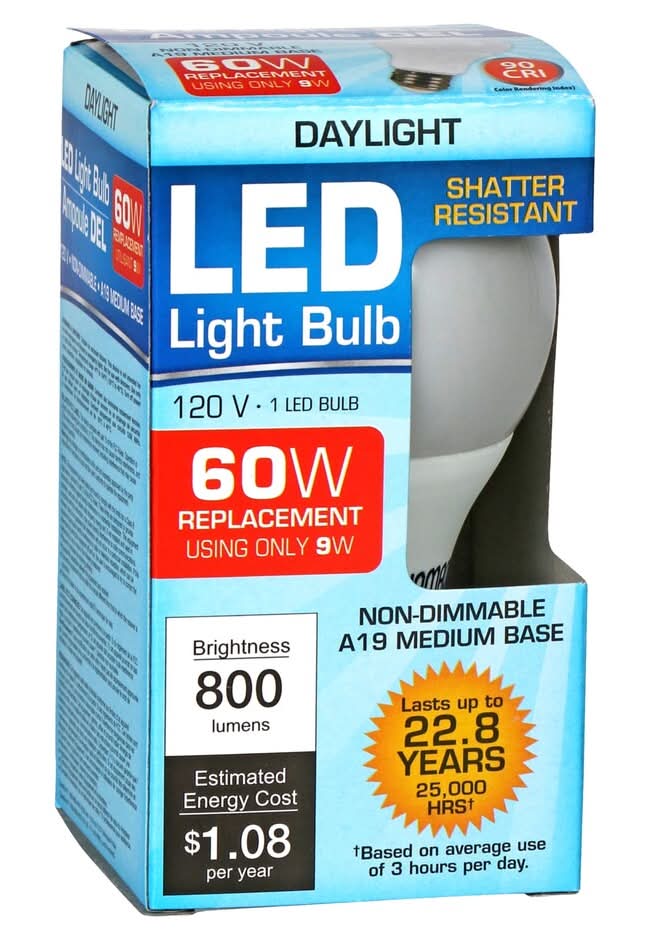 Daylight Led Replacement 120v Light Bulb 60w 800 Lumens-Lasts