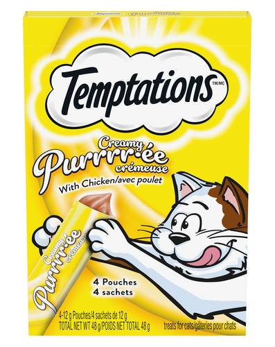 Temptations gâteries pour chats adultes purée crémeuse (4 unités) (poulet) - temptations creamy puree chicken lickable cat treats (48 g, 4 ct)
