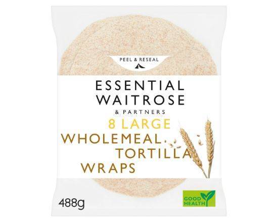 Essential Waitrose & Partners 8 Large Wholemeal Tortilla Wraps 488g
