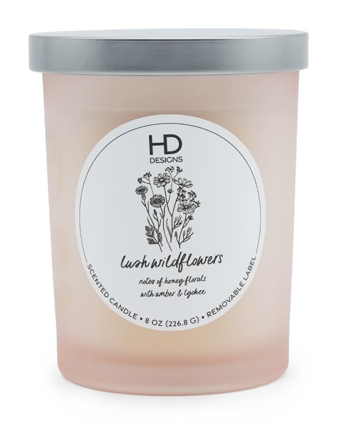 HD Designs Frosted Jar Scented Candle, Lush Wildflowers (8 oz)
